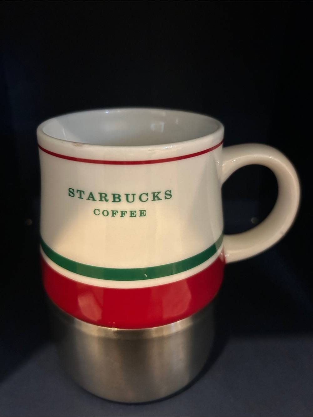 Starbucks White Mug with Red and Green Banding